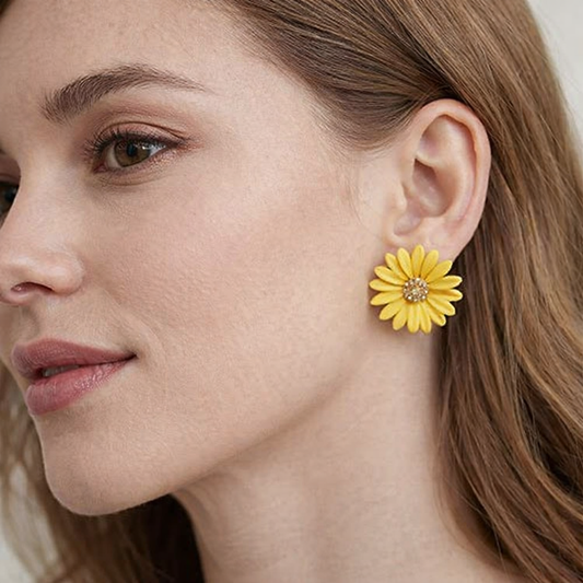 Yellow Boho Daisy Stud Earrings
