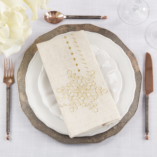 3138 - Natural Embroidered Snowflakes 20" Dinner Napkin