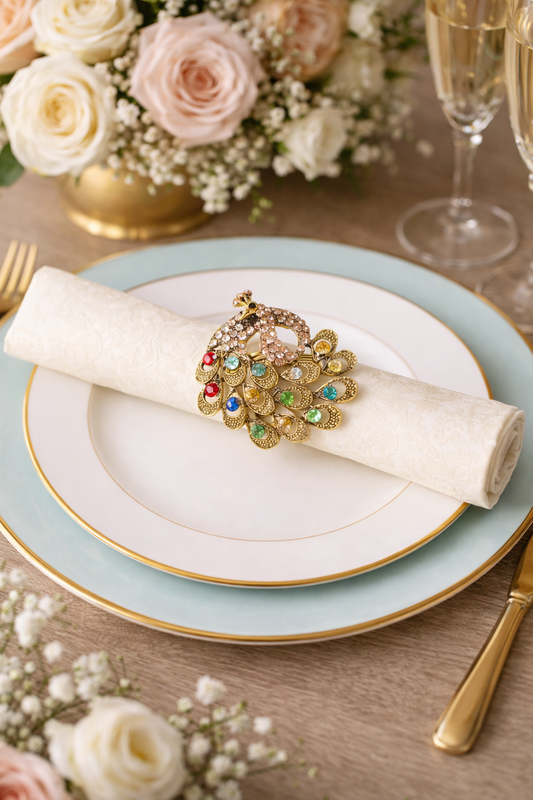 Bejeweled Peacock Napkin Ring – A Touch of Opulence