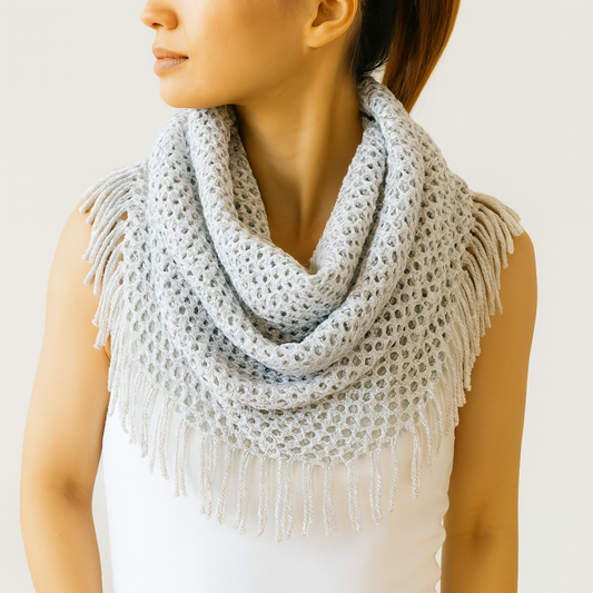 White Tube-Style Scarf with Fringe