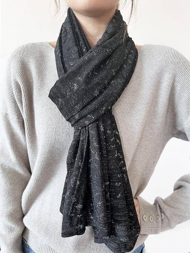Black Shimmering Jacquard Floral Scarf