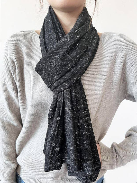Black Shimmering Jacquard Floral Scarf