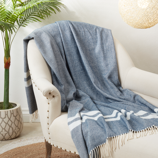 TH230 - Navy Striped Herringbone 50x60 Inch Throw Blanket