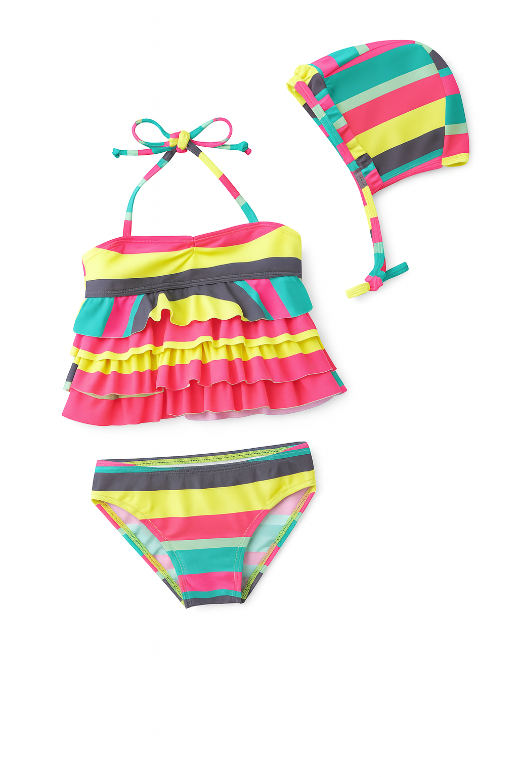 Colorful Striped 3pcs Girl Swimwear Set