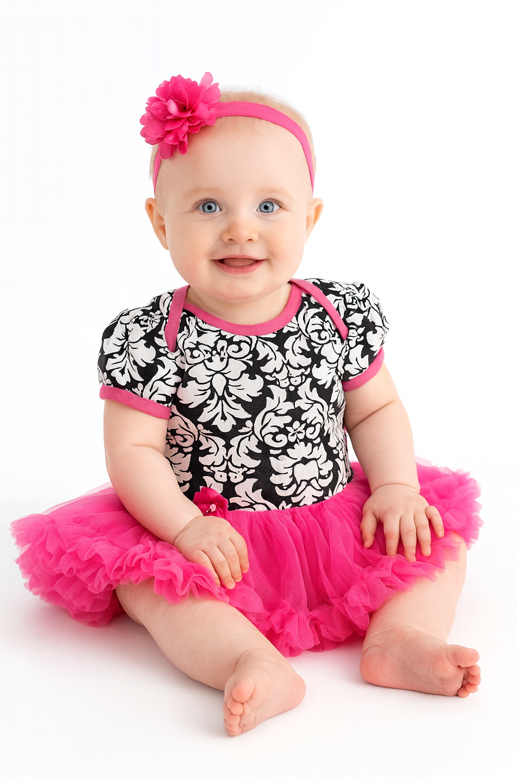 Black Mosaic Fuchsia Baby Romper Tutu Dress & Headband