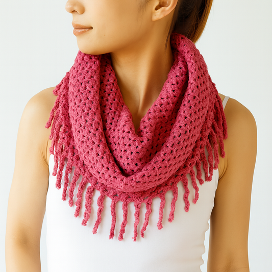 Pink Tube-Style Scarf with Fringe