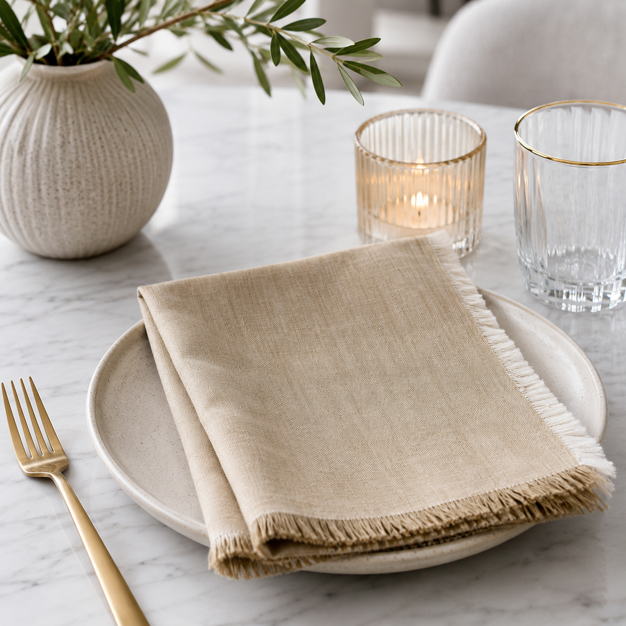 Rustic Natural Fringe Cotton 20" Dinner Napkin