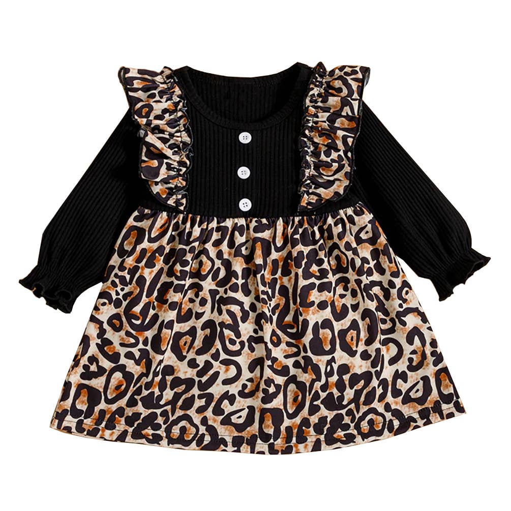 Black Brown Leopard Ruffle Baby Girl Dress