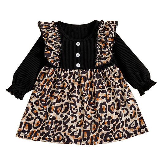 Black Brown Leopard Ruffle Baby Girl Dress