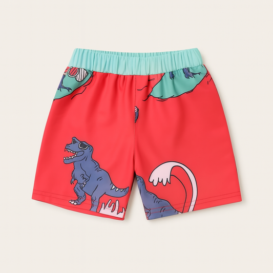Red Dinosaur Toddler Boy Swim Shorts