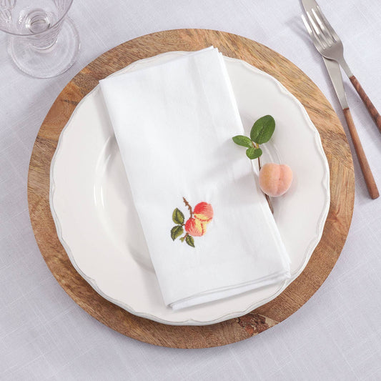 YP127 - Embroidered  Peach White 20" Dinner Napkin