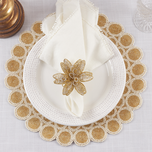 NR109 - Gold Beaded Flower Napkin Ring