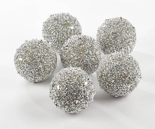 BL145 - Silver Shimmering Beaded Decorative Spheres 4" Ball