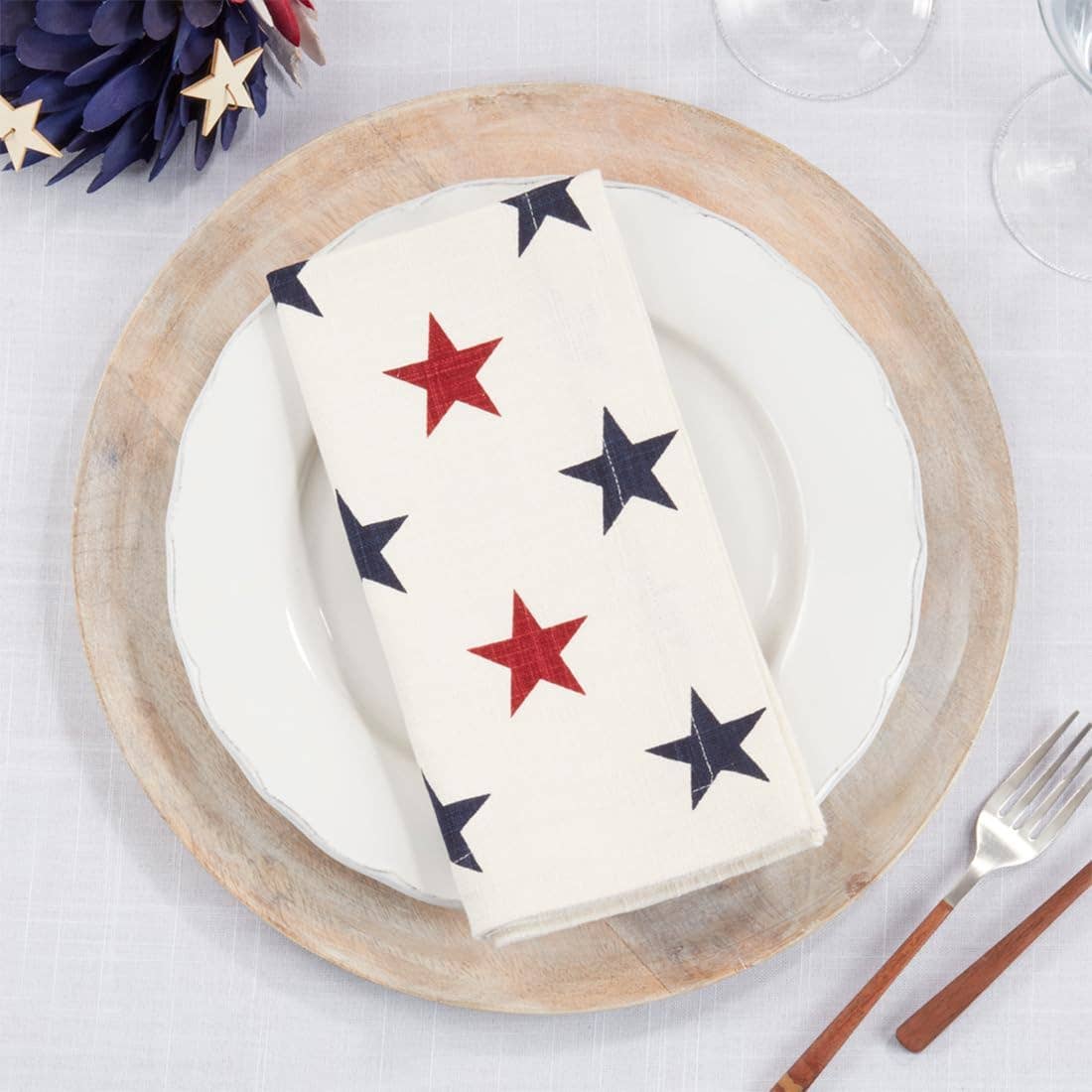 6771 - Red & Blue Stars US Flag Cotton 20" Cloth Napkin