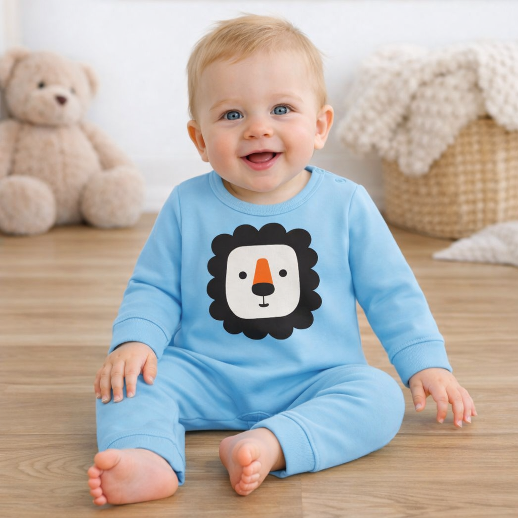 Blue Cute Lion Cotton Baby Romper