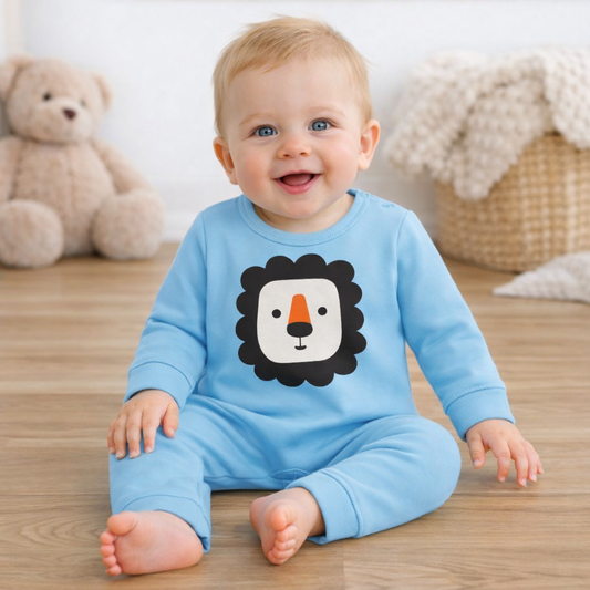 Blue Cute Lion Cotton Baby Romper