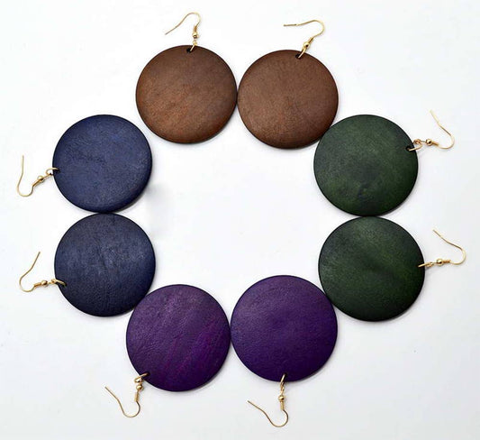 Round Wood Dangle Earrings