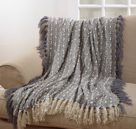TH655 - Delicate Stitched Pom Pom Tassel Throw Blanket