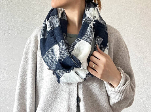 Navy & White Buffalo Plaid Infinity Scarf