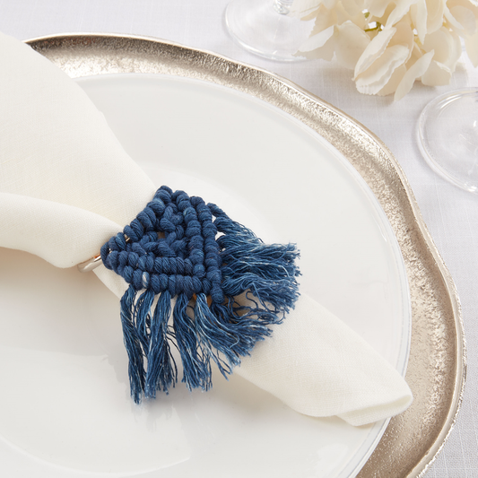 NR200 - Navy Blue Cotton Braided Napkin Ring with Metal Accent