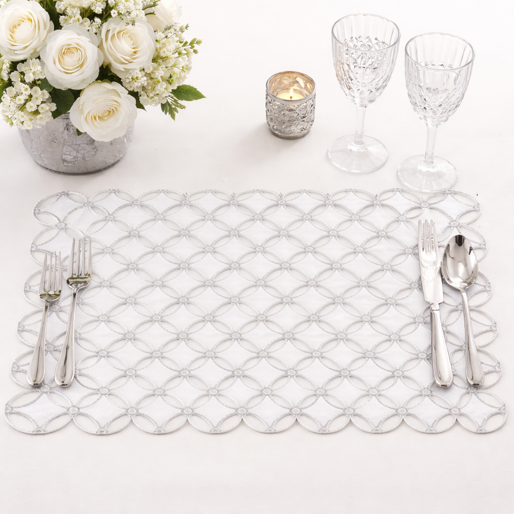 Silver White Cutwork 14"x20" Placemat