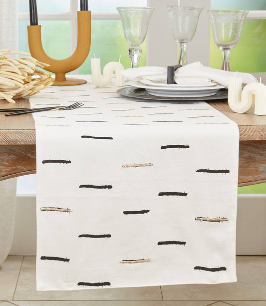716 - Embroidered Dashes 16"X72" Cotton Table Runner