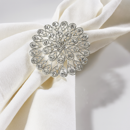NR511 - Silver Jeweled Starburst Flower Napkin Ring