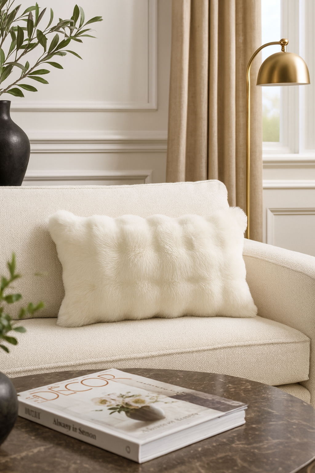 Ivory Elegant Faux Fur 12"X20" Throw Pillow