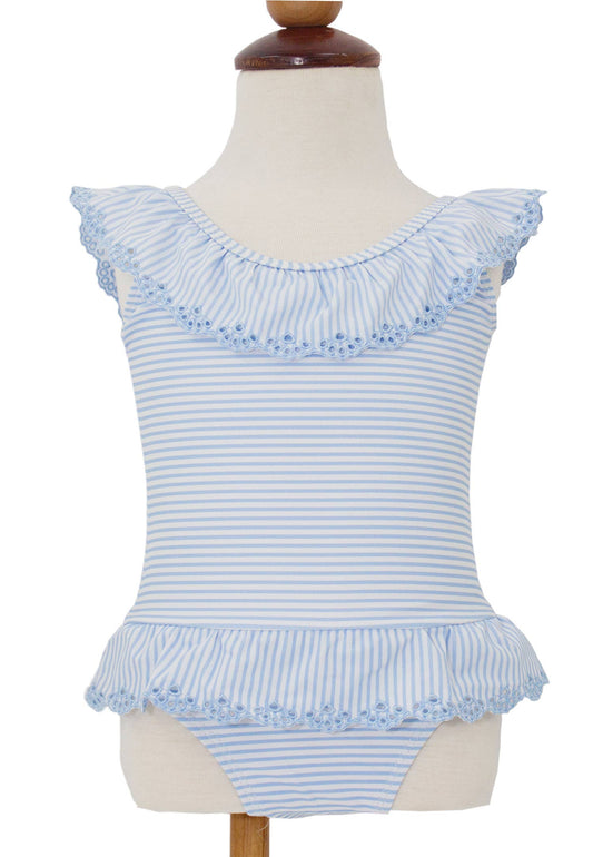 Blue-White Striped One-Piece Baby Girl Swimsuit