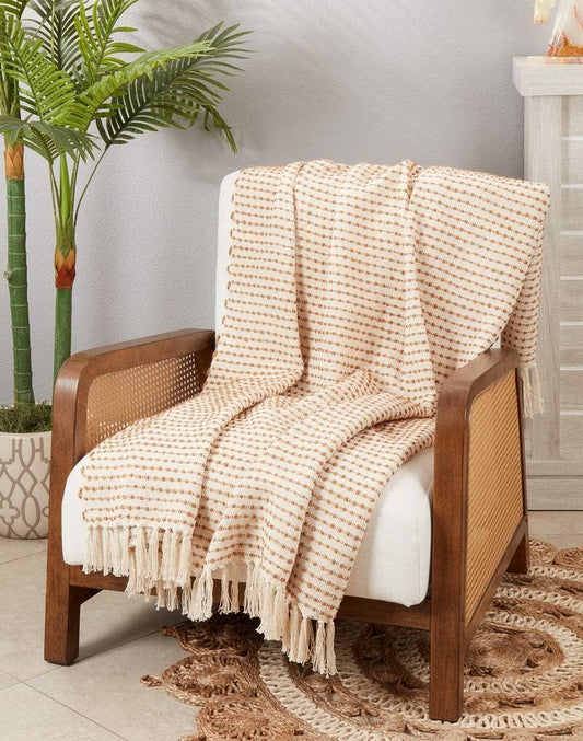 TH242 - Natural Stripe Woven Cotton Blend 50x60 Inch Throw Blanket