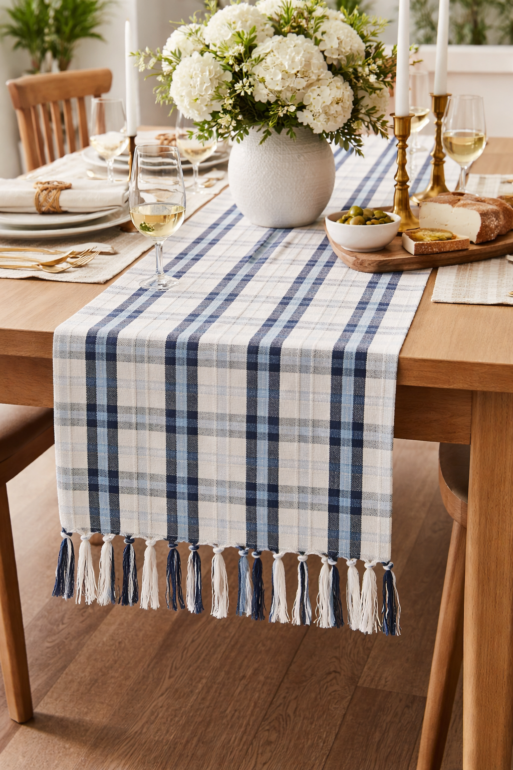 Blue Tartan Plaid Cotton Blend 13"x70" Table Runner