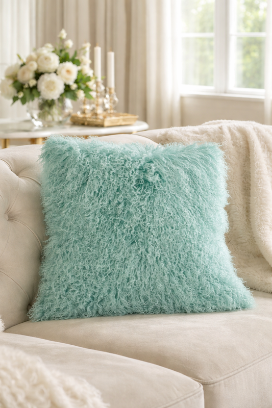 3564 - 20" Mint Mongolian Lamb Fur Throw Pillow