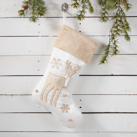 7980 - Ivory Embroidered Reindeer Christmas Tree Stocking