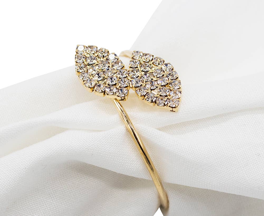 NR0078 - Gold Sparkle Rhinestone Leave Design Napkin Ring