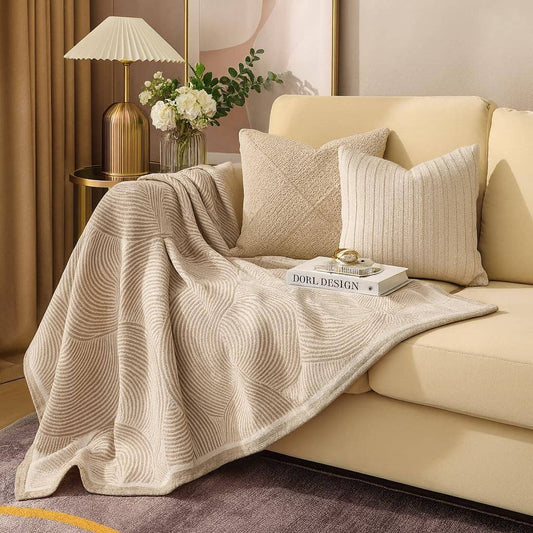 TH0045 - Beige Paisley Jacquard Wool Blend Throw Blanket - 50"x60"