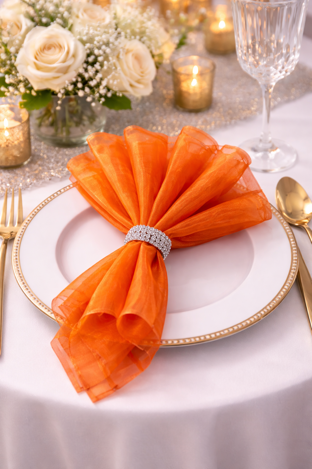 1002 - Orange Sheer Organza Festive 20" Dinner Napkin