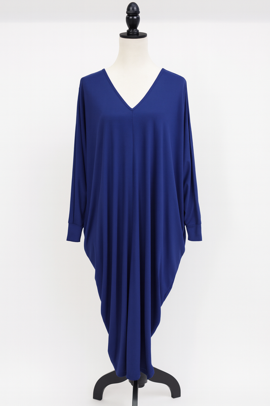 Deep Back Cut Out 3/4 Sleeve Blue Maxi Dress