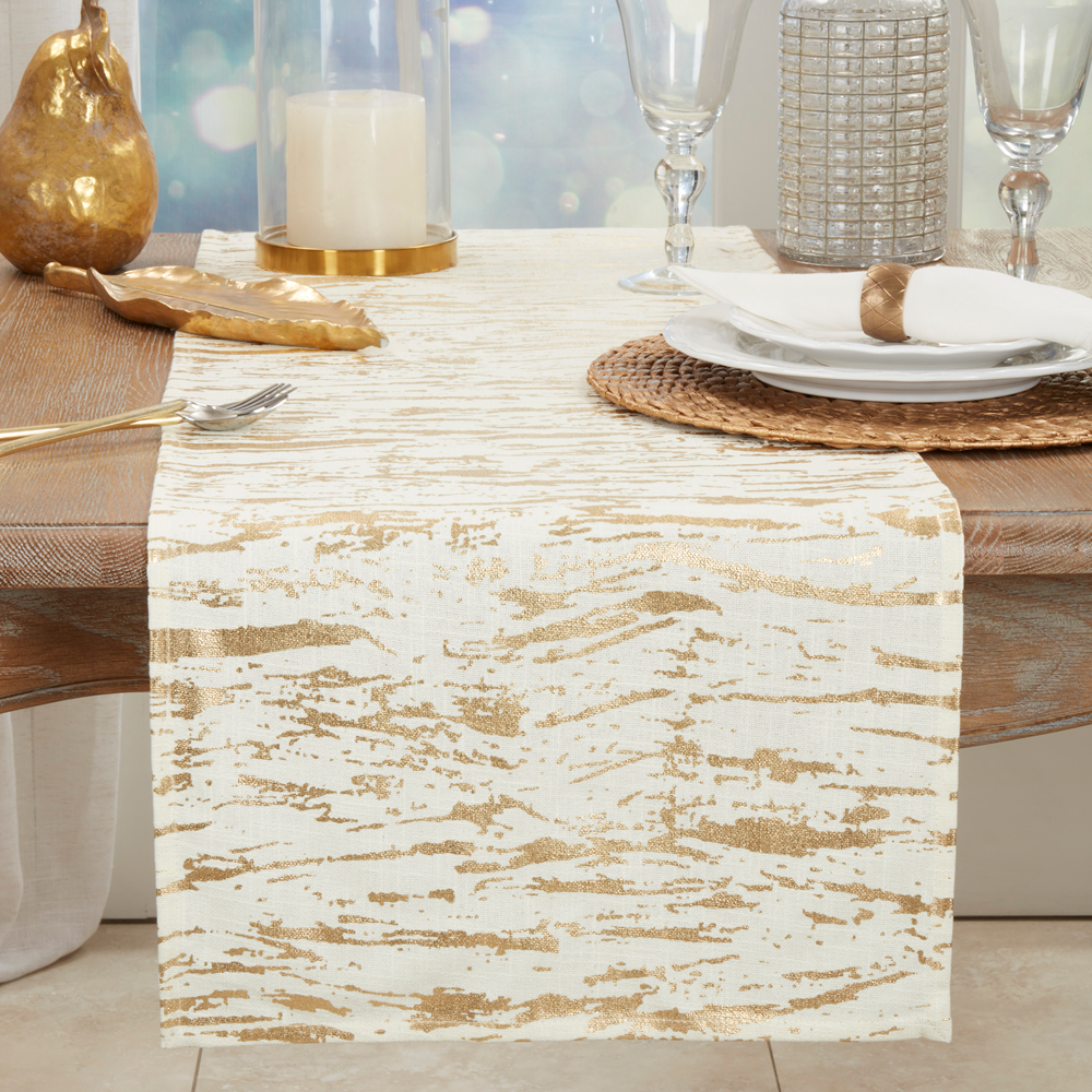 1612 - Gold Distressed Foil Print Cotton Table Runner