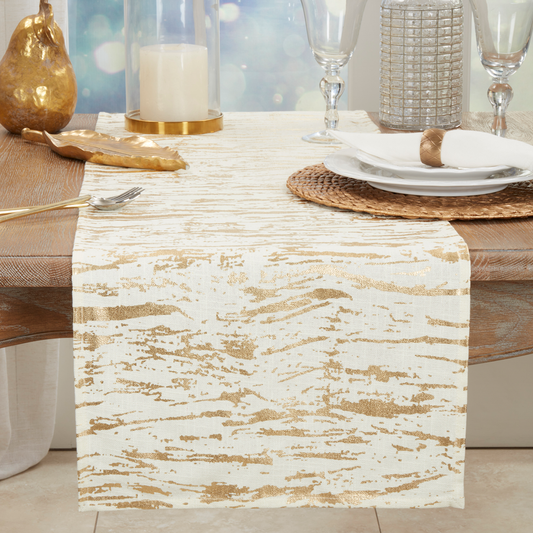 1612 - Gold Distressed Foil Print Cotton Table Runner