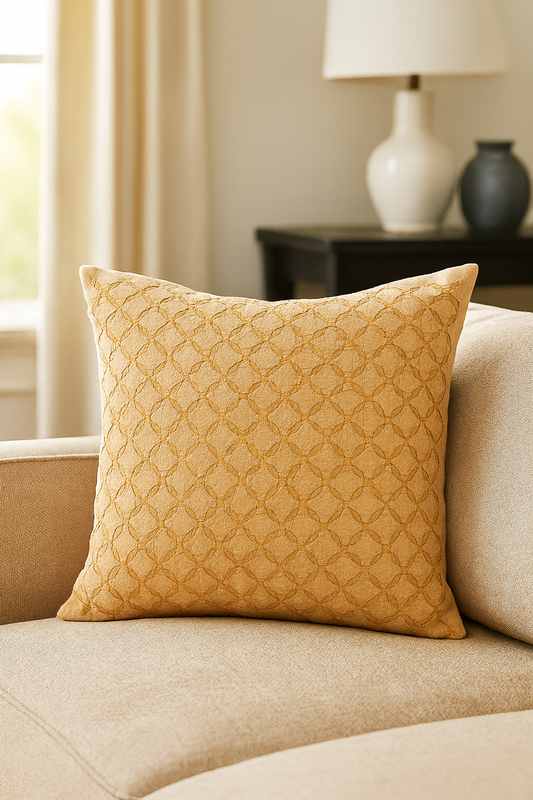 1215 - Butterscotch Applique Nirali Down Filled 20" Throw Pillow
