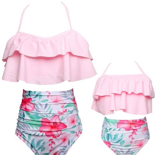 Pink Floral Mother-Daughter 2-Piece Swimwear Set