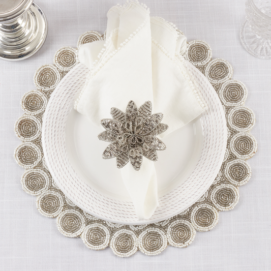 NR109 - Silver Beaded Flower Napkin Ring