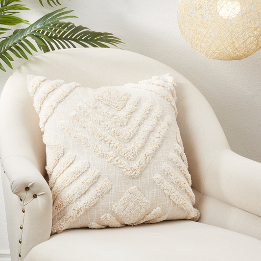 1068 - Ivory Tufted Cotton 20" Throw Pillow
