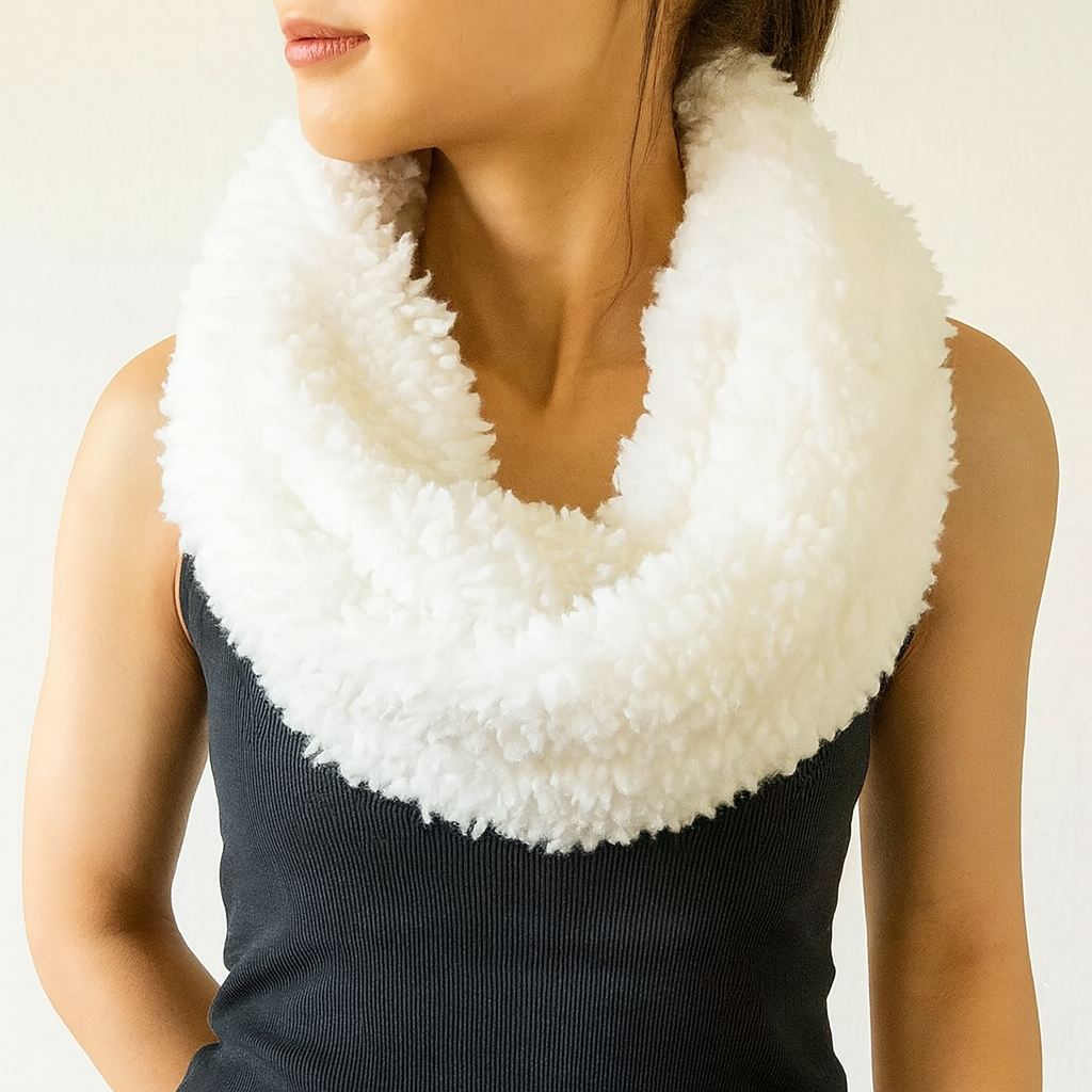 Ivory Fluffy Faux Fur Infinity Tube Scarf