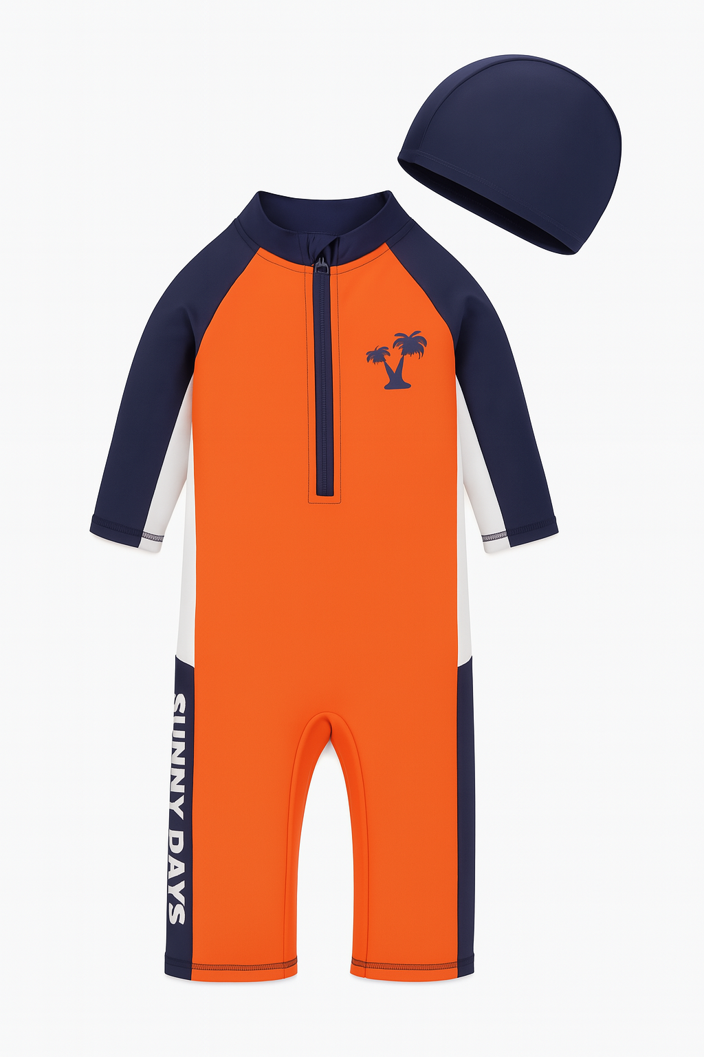 Palm Tree Rash Guard, Swim Hat 2pcs Boy Swimwear