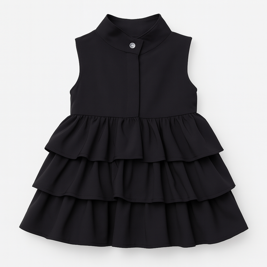 Black High Neck Ruffled Bubble Girl Dress