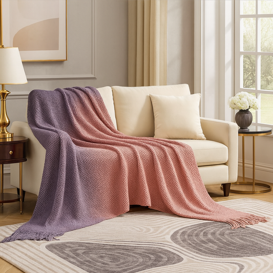 TH0043 - Purple Ombre Gradient Textured Throw Blanket - 50"W x 60"L