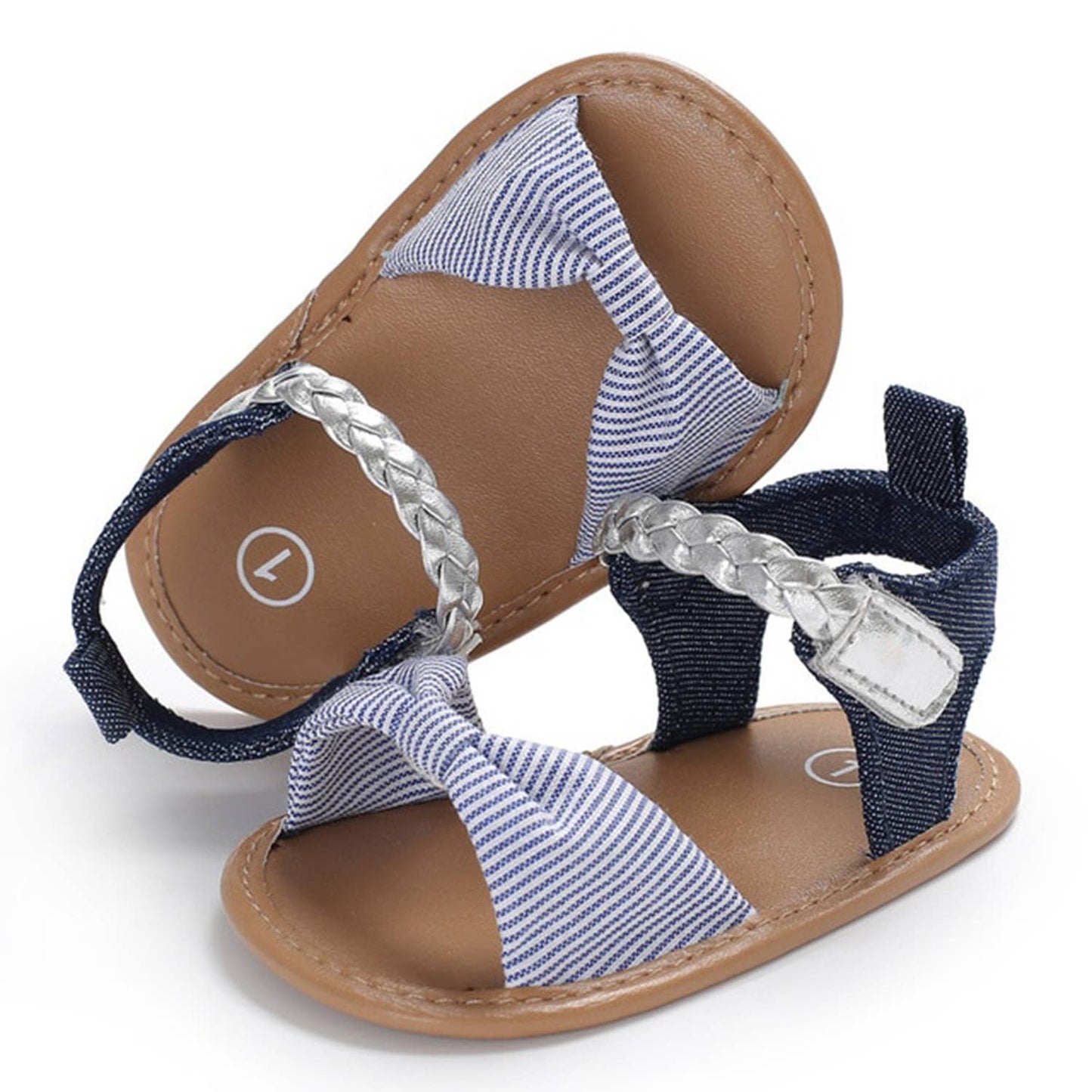 Blue Silver Bowknot Anti-Slip Baby Sandal Crib Shoes