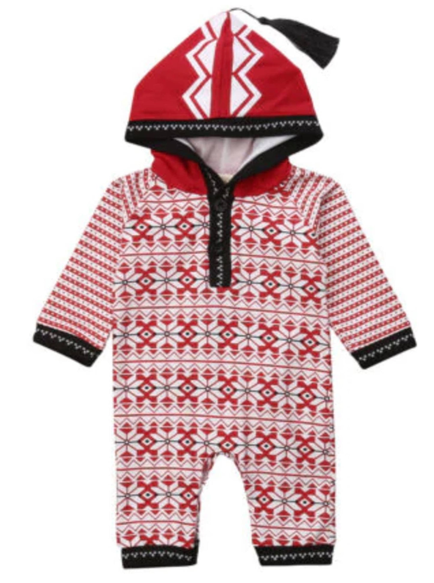 Red Hooded Tasseled Cotton Baby Romper