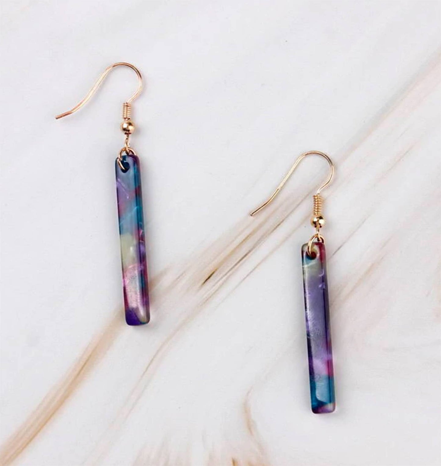 Purple Vertical Bar Tortoise Shell Marble Earrings